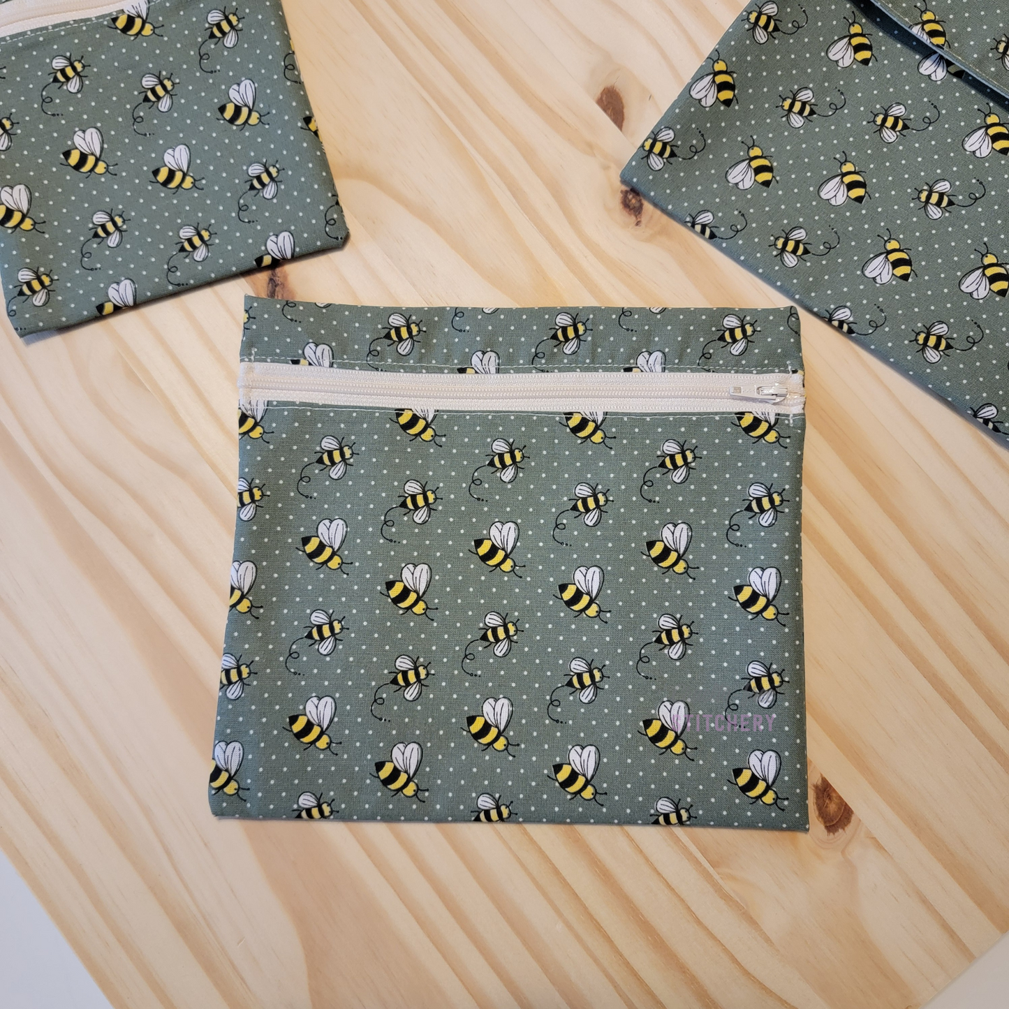 Green Bees Large Zip Snack Bag