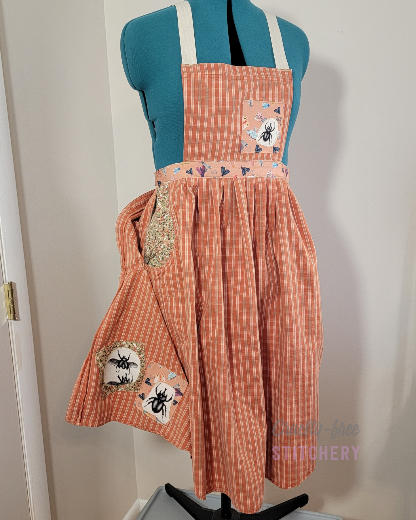 Orange Plaid and Beetles Pinafore Apron (XL-3X)