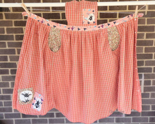 Orange Plaid and Beetles Pinafore Apron (XL-3X)
