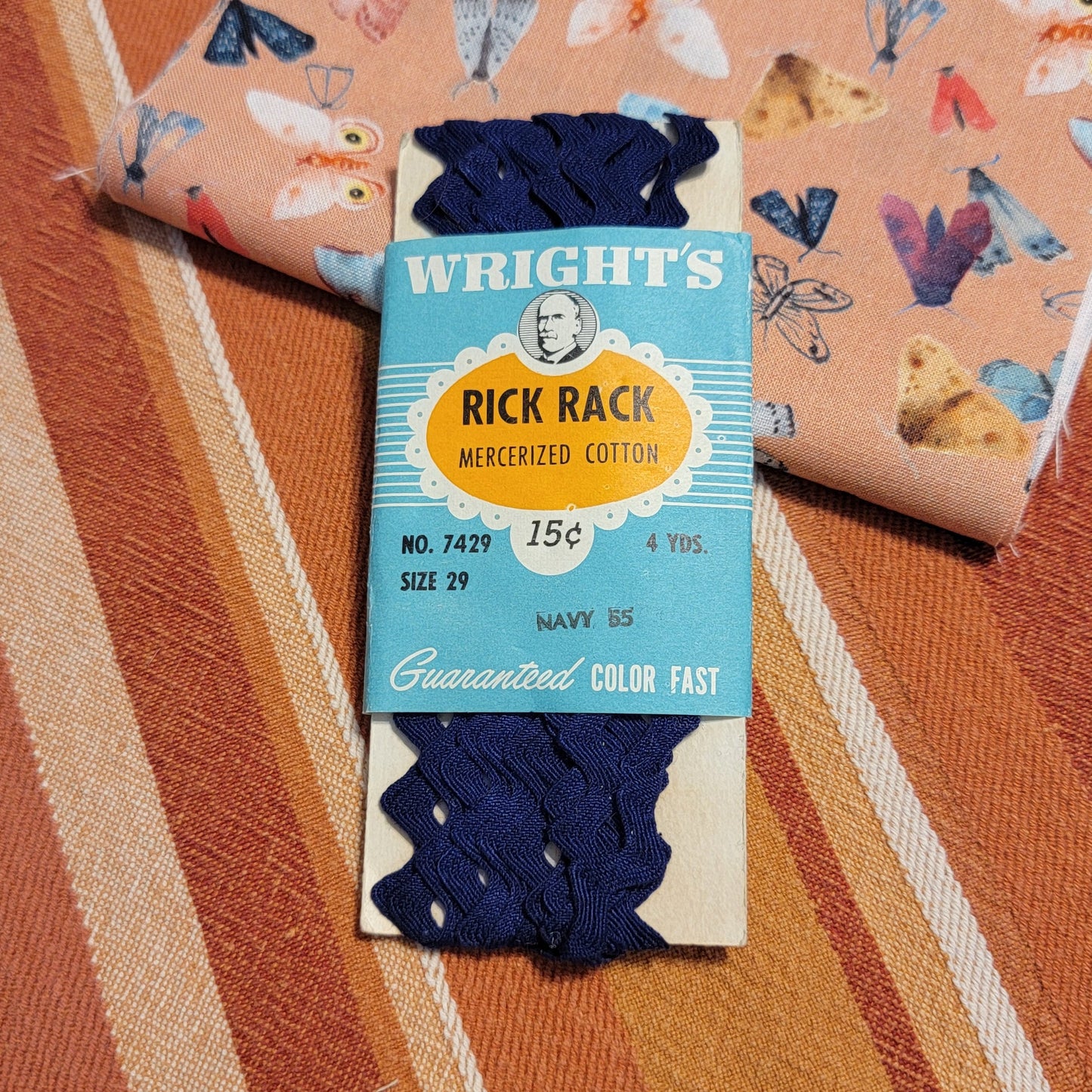 Orange Stripe Half Apron Navy Rick Rack (L-XL)