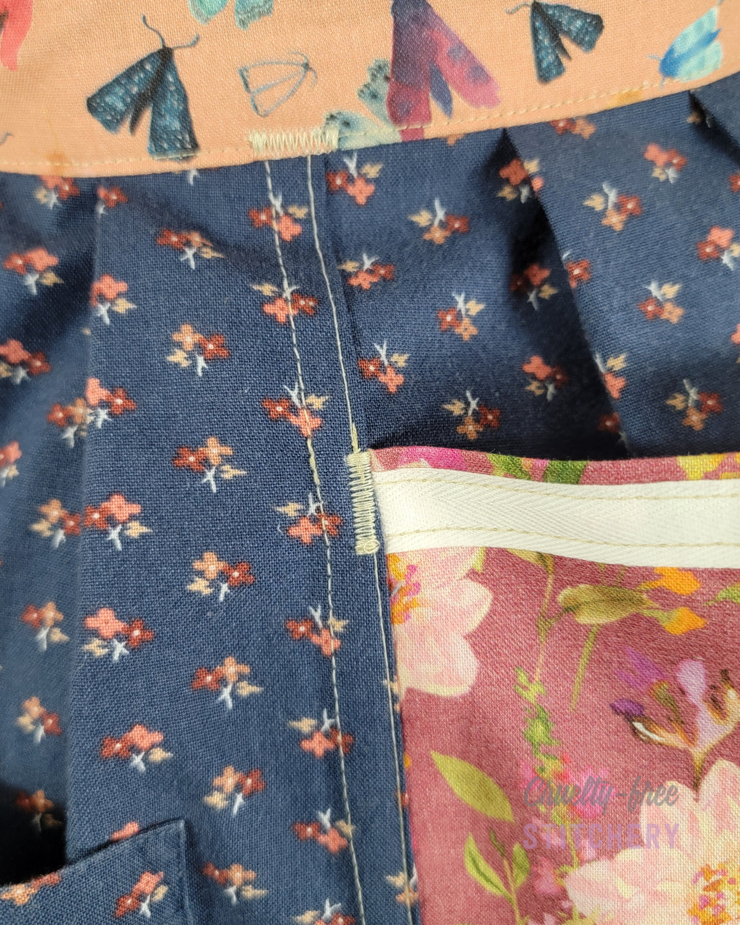(SOLD) Blue and Pink Floral Big Pocket Pinafore Apron