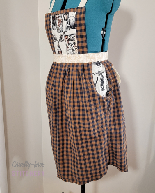 (SOLD) Death Certificate Orange Plaid Pinafore Apron