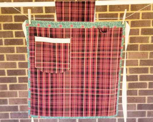 Dark Red Plaid Straight Front Apron (XS-M)