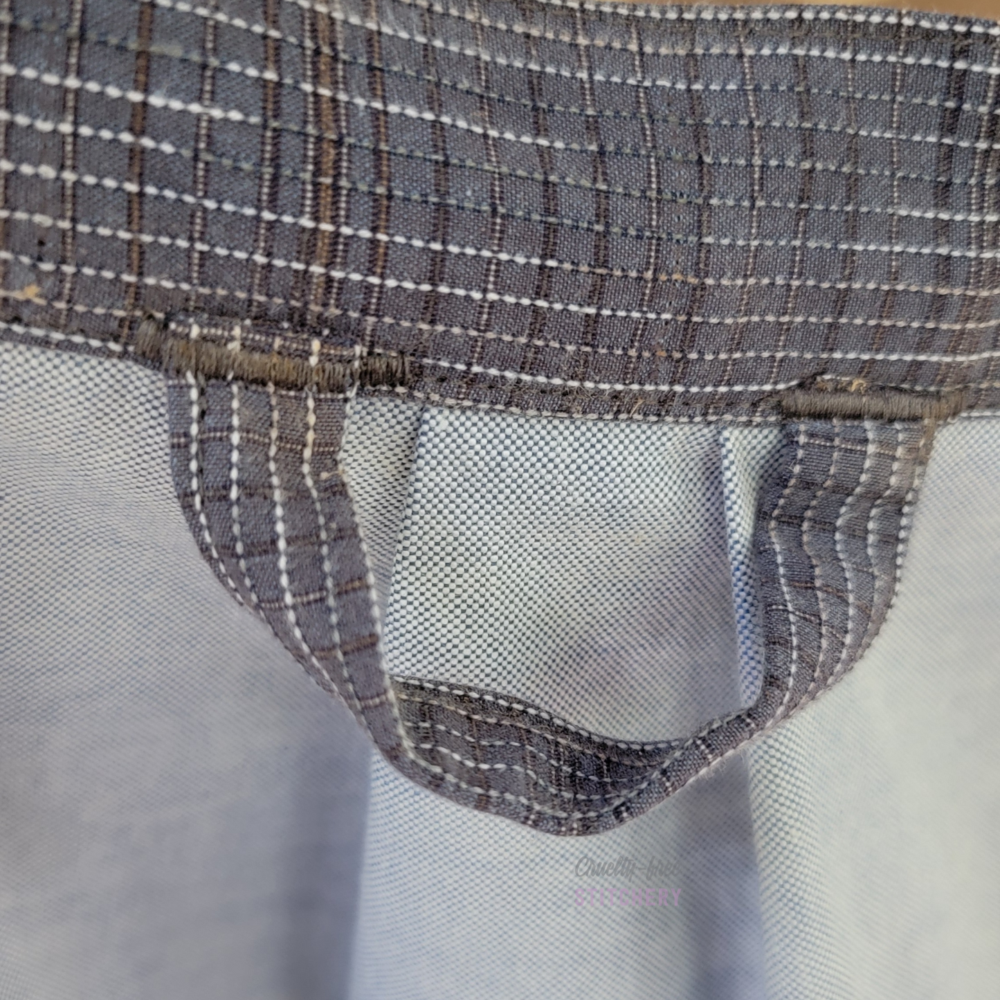 (SOLD) Blue and Tan Textured Pinafore Apron