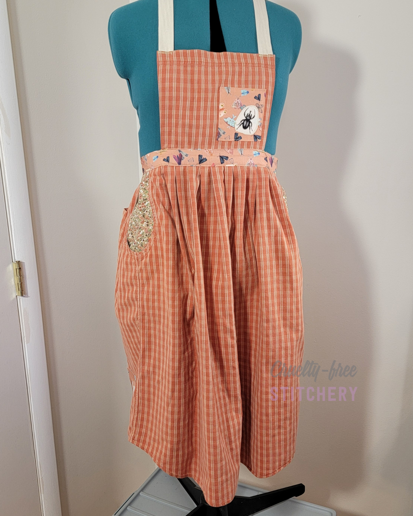 Orange Plaid and Beetles Pinafore Apron (XL-3X)