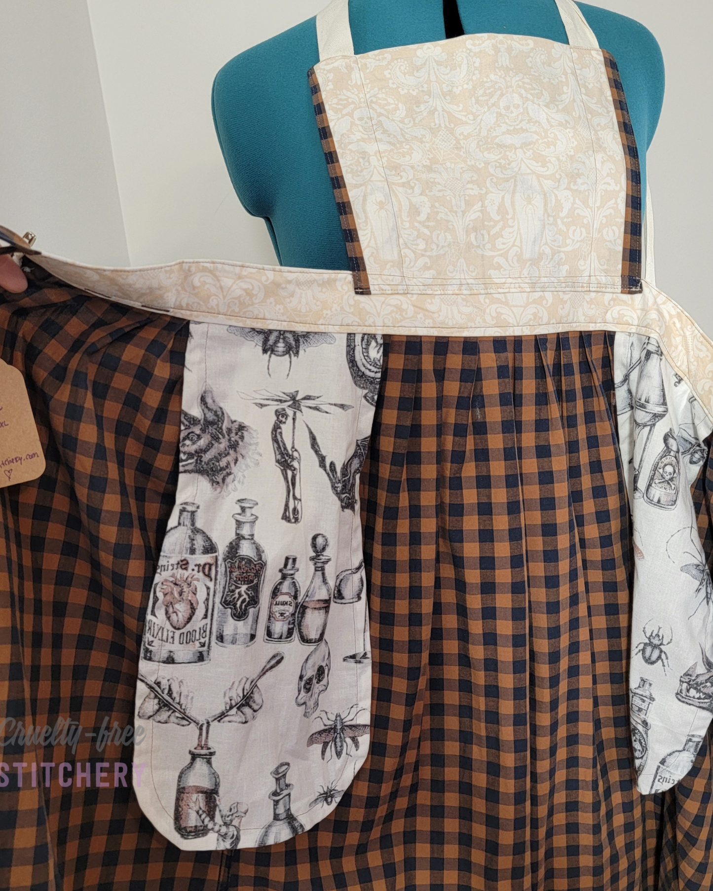 (SOLD) Death Certificate Orange Plaid Pinafore Apron