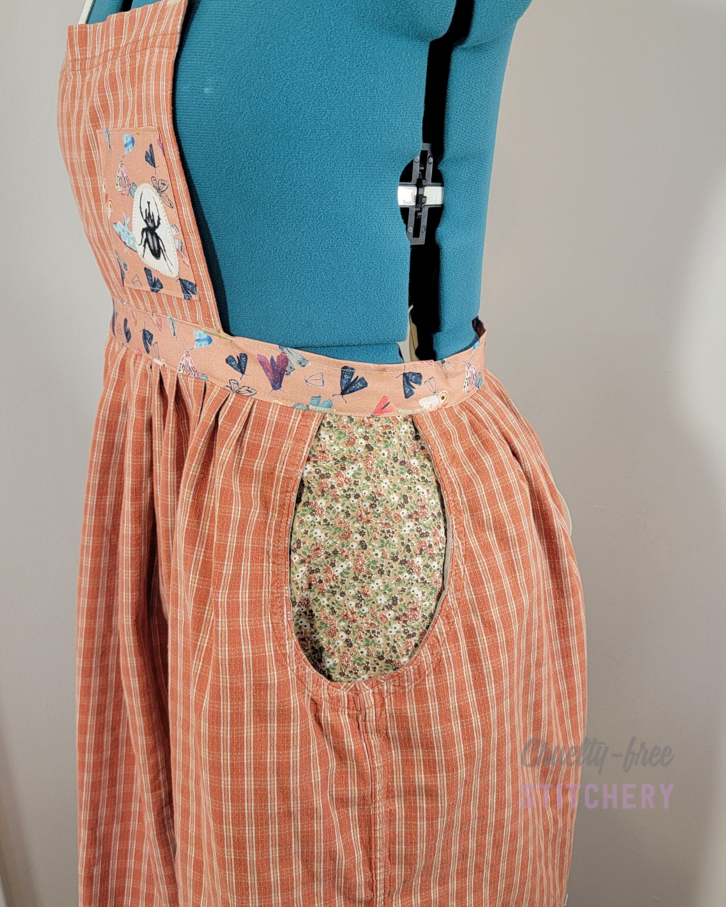 Orange Plaid and Beetles Pinafore Apron (XL-3X)