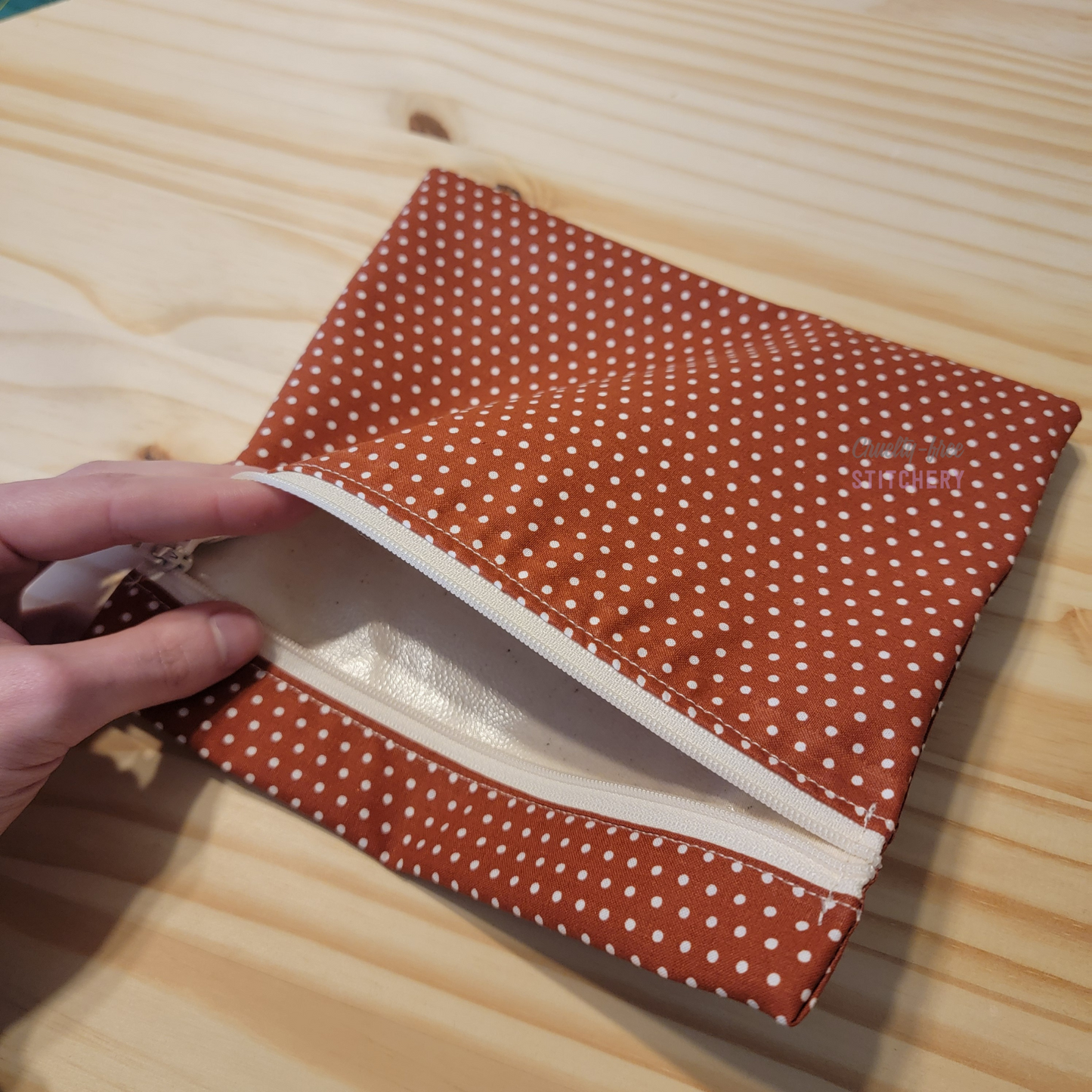 Inside of the large zipper snack bag, showing the lining.