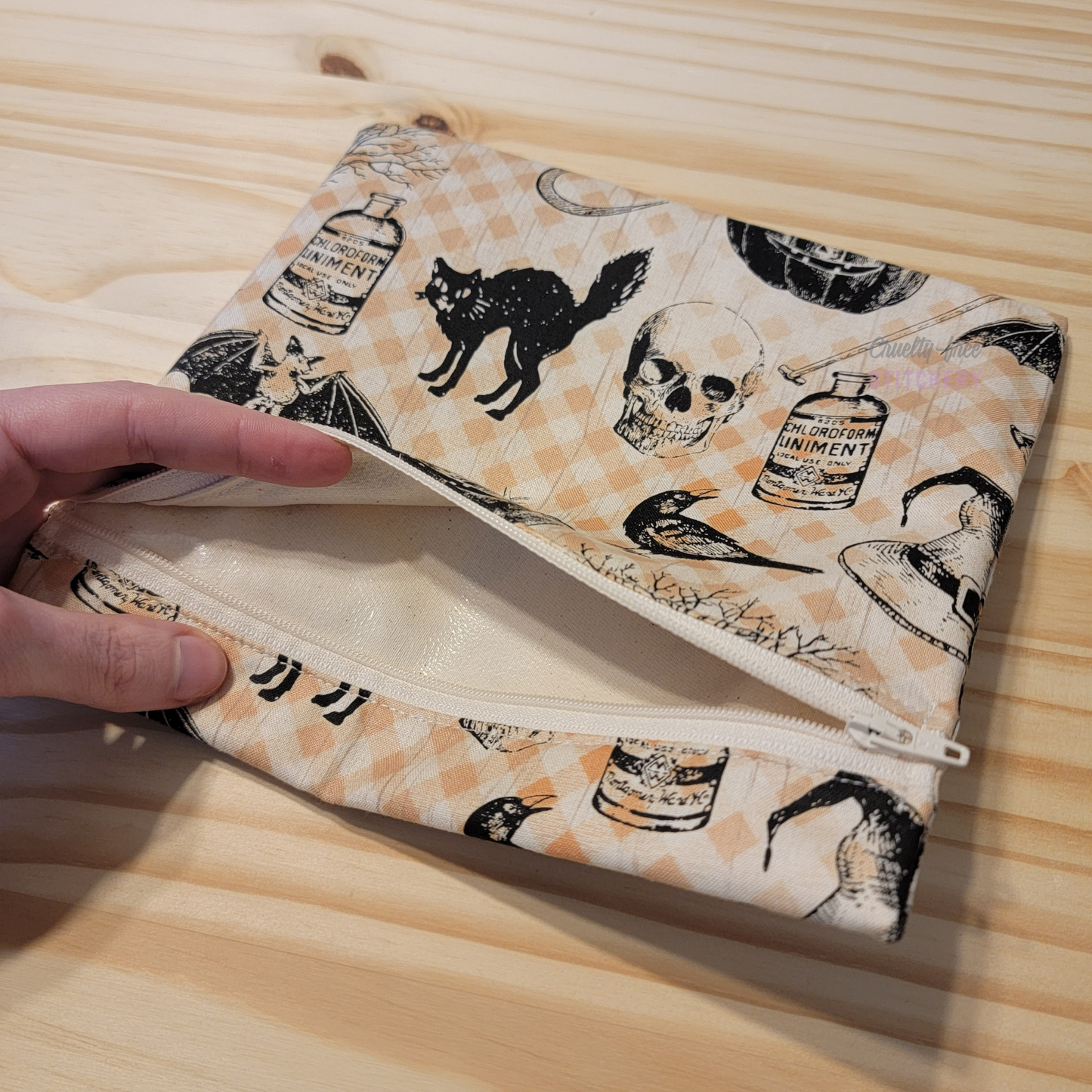 Inside of the large zipper snack bag, showing the lining.