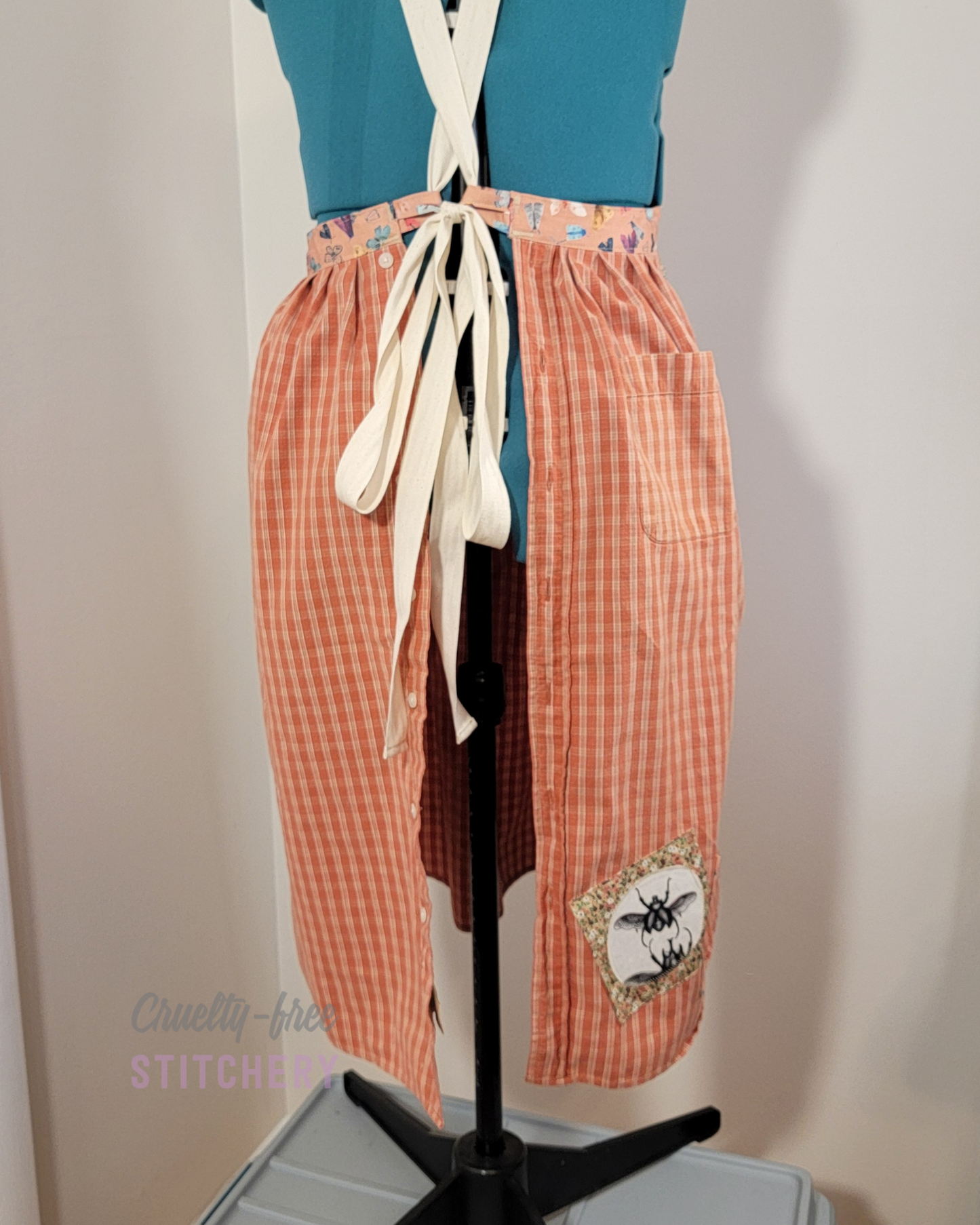 Orange Plaid and Beetles Pinafore Apron (XL-3X)