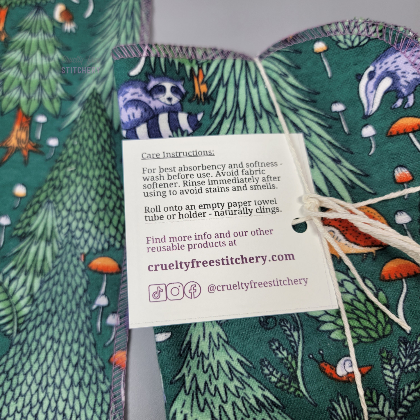 The back of the tag with care instructions and info about our shop, which can be found in the item description.