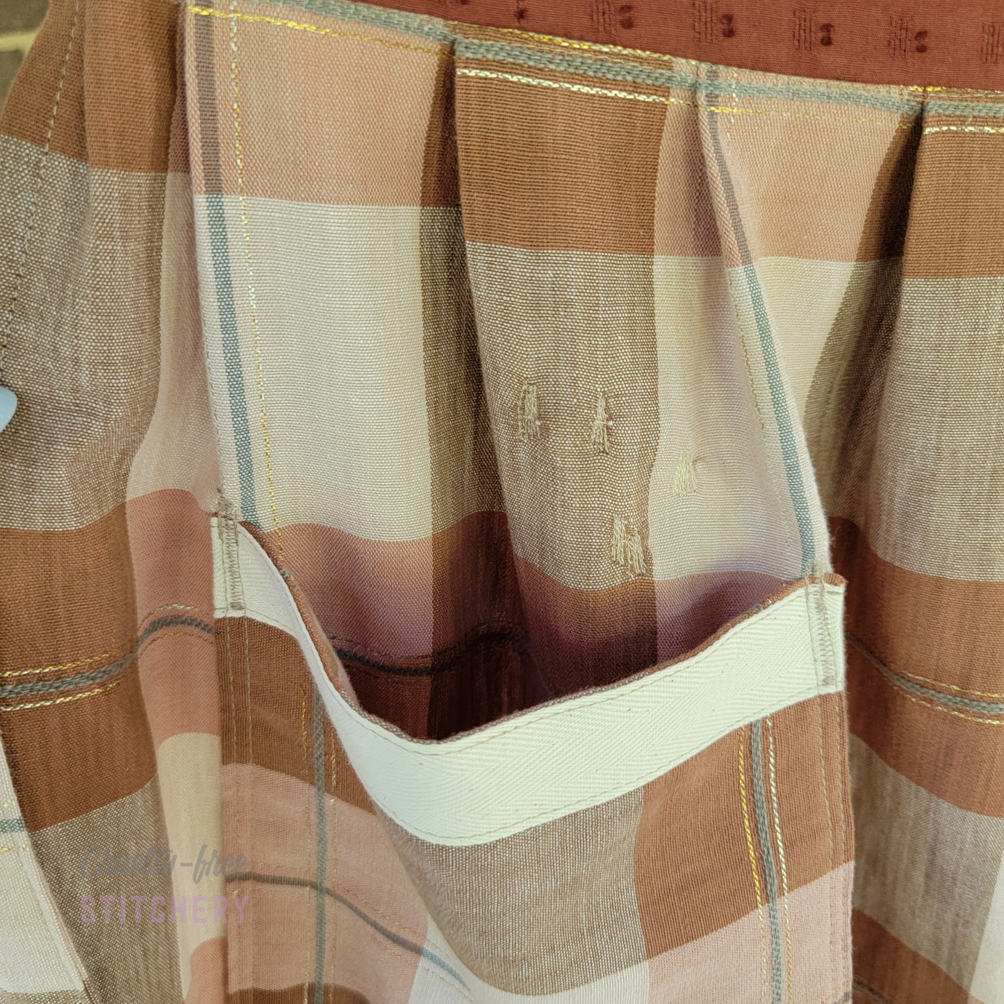 (SOLD) Orange and Tan Linen-Blend Half Apron, matching ties