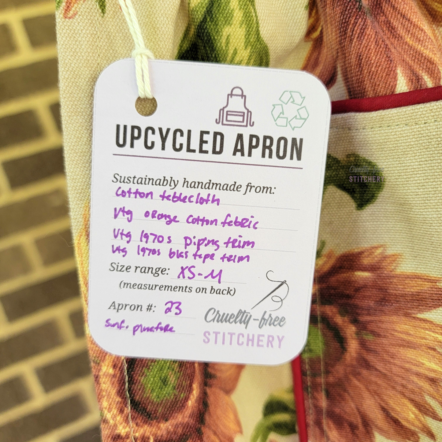 Sunflower Pinafore Apron - Red Piping (XS-M)
