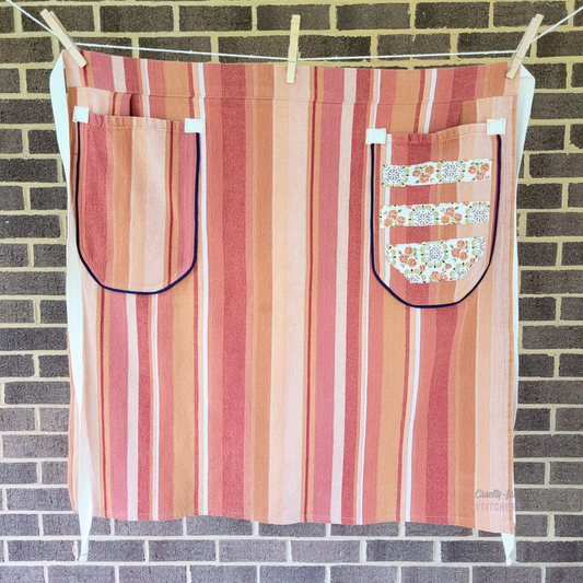 Orange Stripe Half Apron - Navy Piping (XS-M)