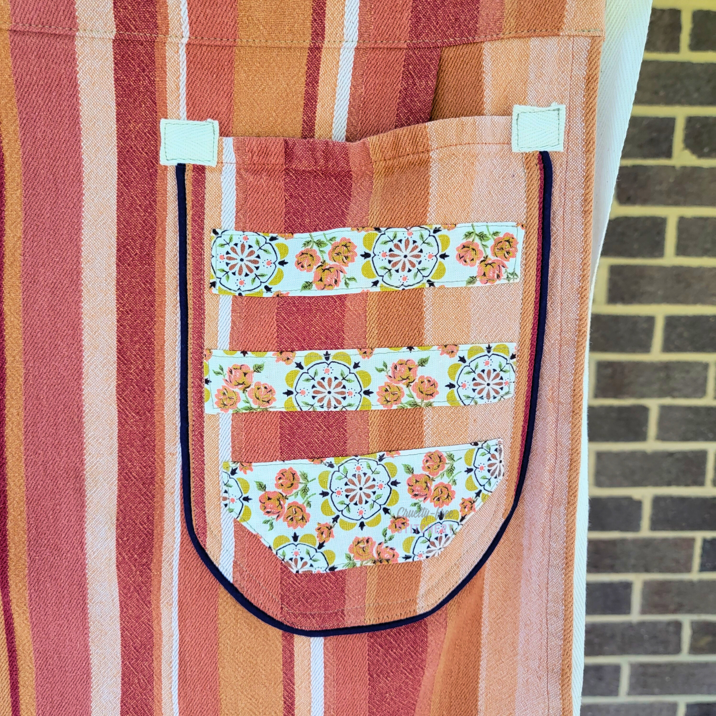 Orange Stripe Half Apron - Navy Piping (XS-M)