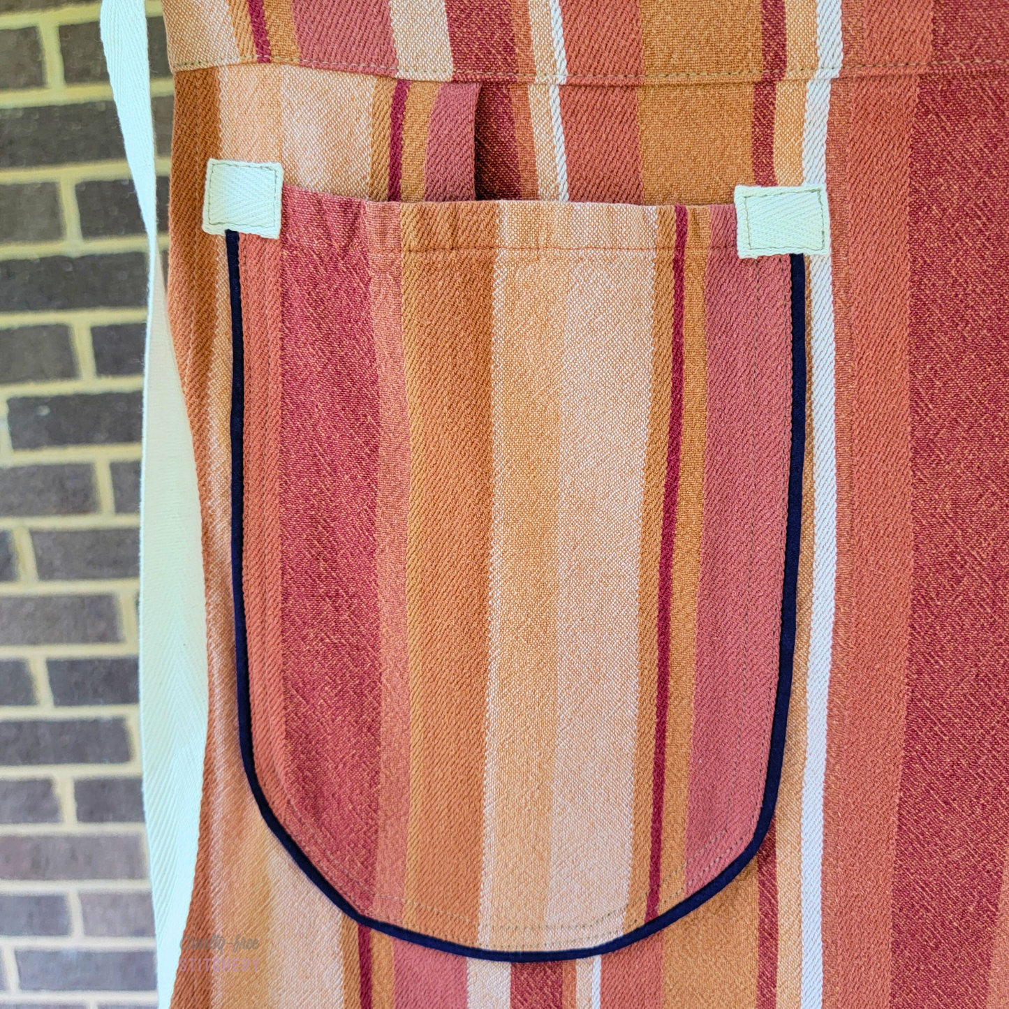 Orange Stripe Half Apron - Navy Piping (XS-M)