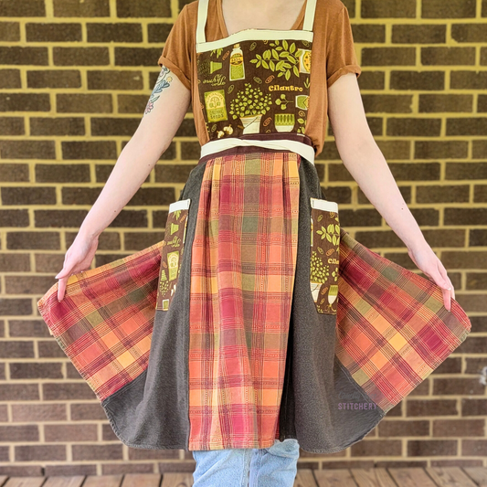 Green Flannel Autumn Plaid Pinafore Apron (2X-4X)
