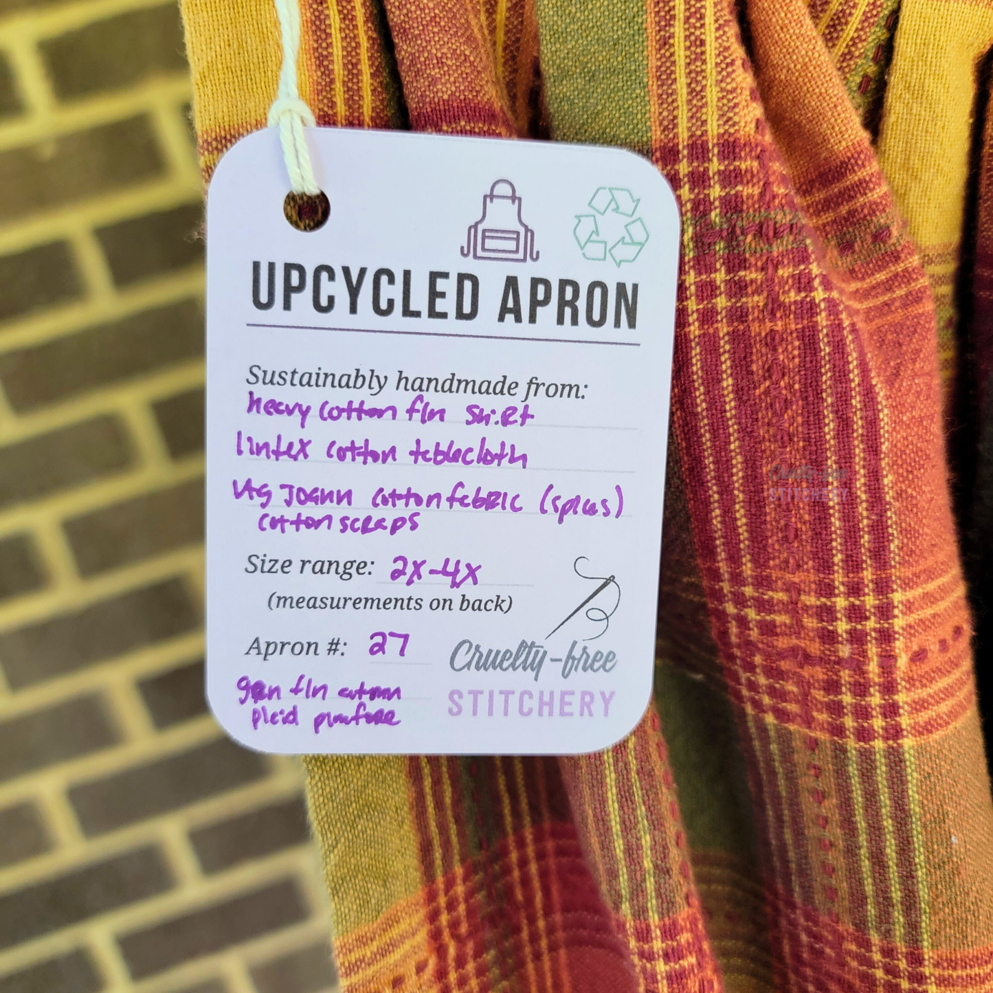 Green Flannel Autumn Plaid Pinafore Apron (2X-4X)