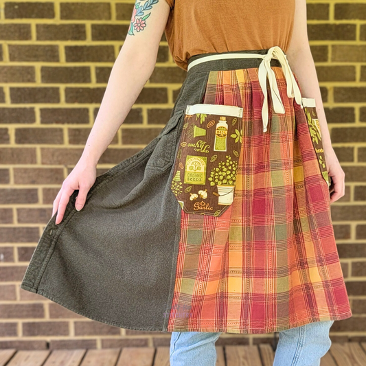 Green Flannel Autumn Plaid Half Apron (S-L)