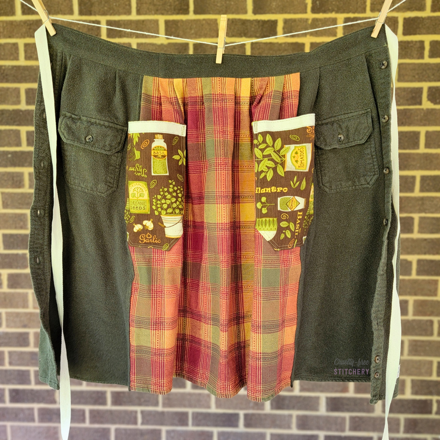 Green Flannel Autumn Plaid Half Apron (S-L)