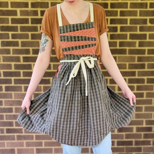 Olive Plaid Pit Pocket Pinafore Apron (S-L)