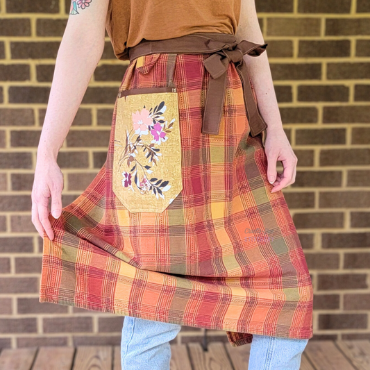 Autumn Plaid Brown Ties Half Apron (M-XL)