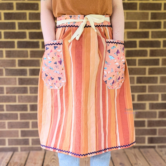 Orange Stripe Half Apron Navy Rick Rack (L-XL)