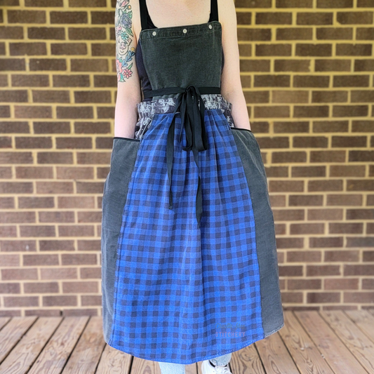 Blue Plaid X Ray Big Pocket Pinafore Apron (2X-4X)