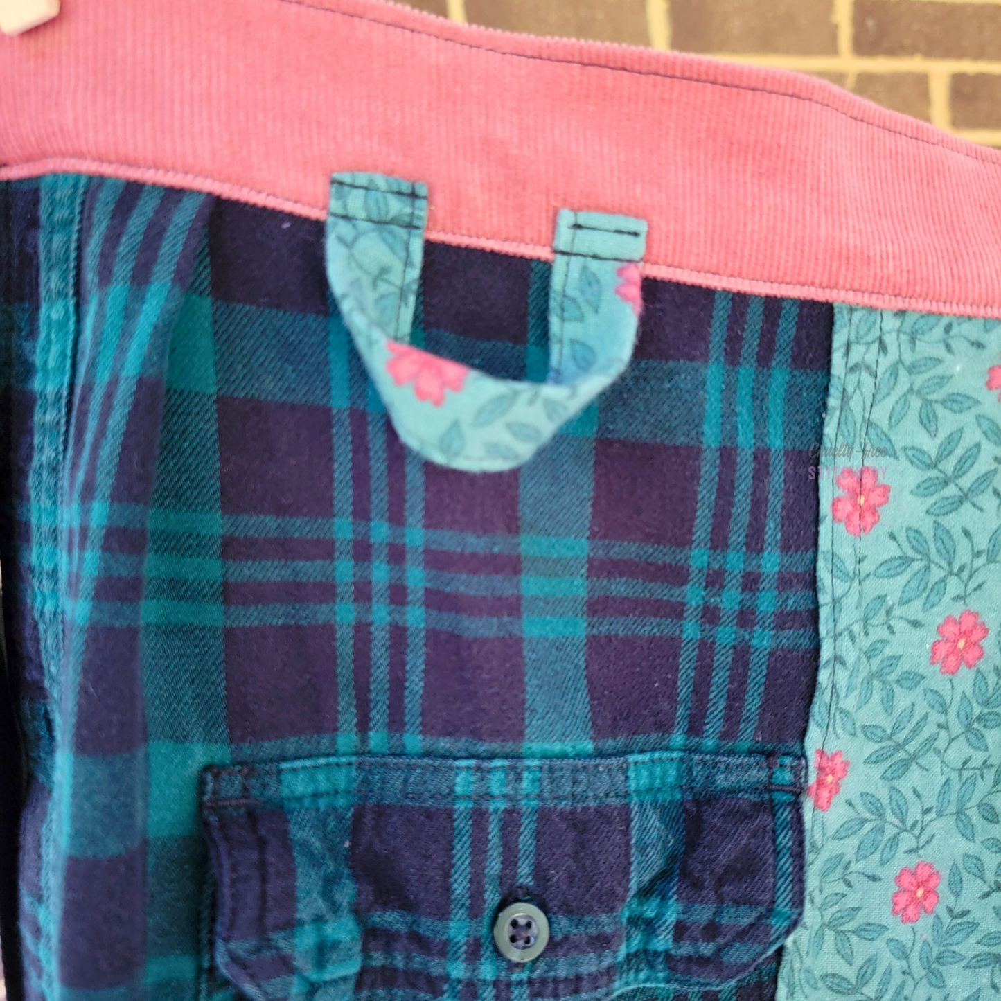 Teal Plaid Floral Half Apron One Pocket (M-XL)