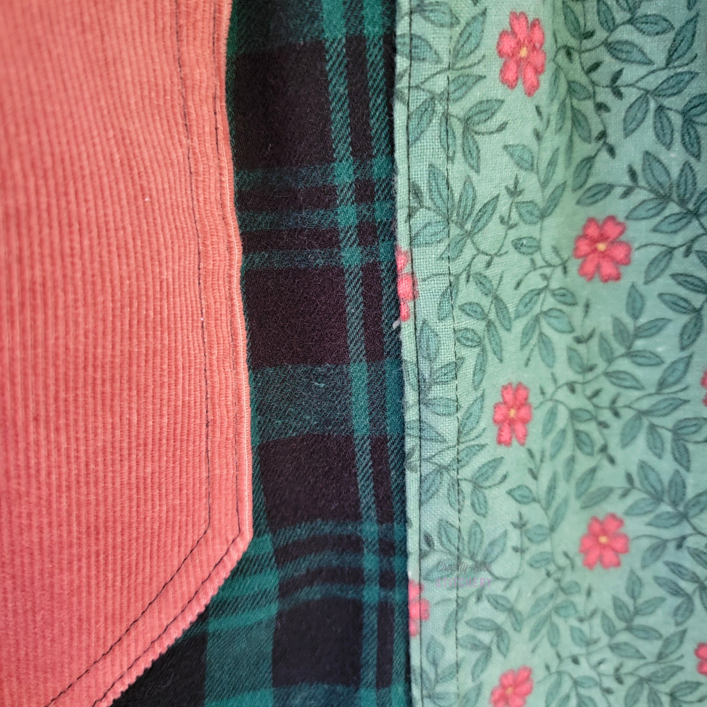 Teal Plaid Floral Half Apron Two Pockets (XL-3X)