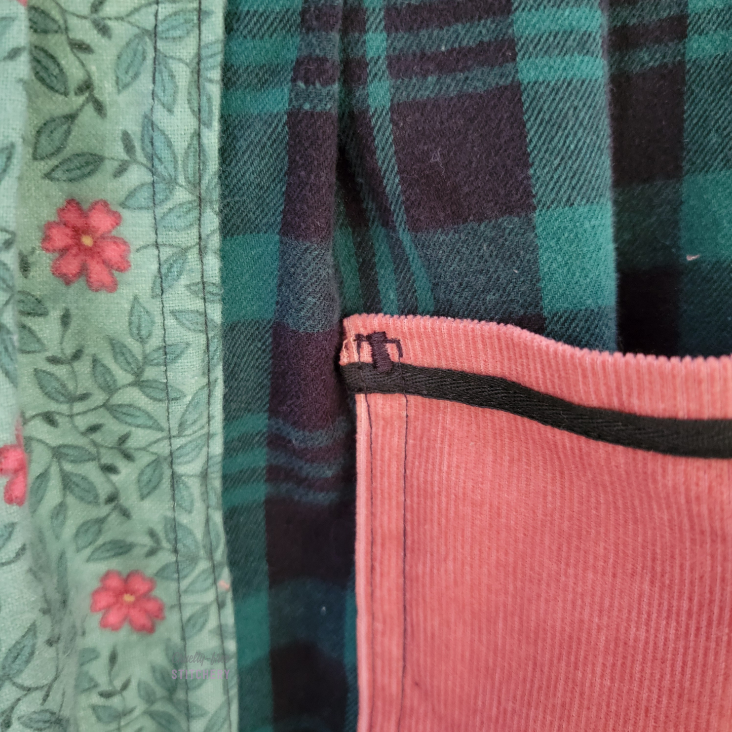 Teal Plaid Floral Half Apron Two Pockets (XL-3X)