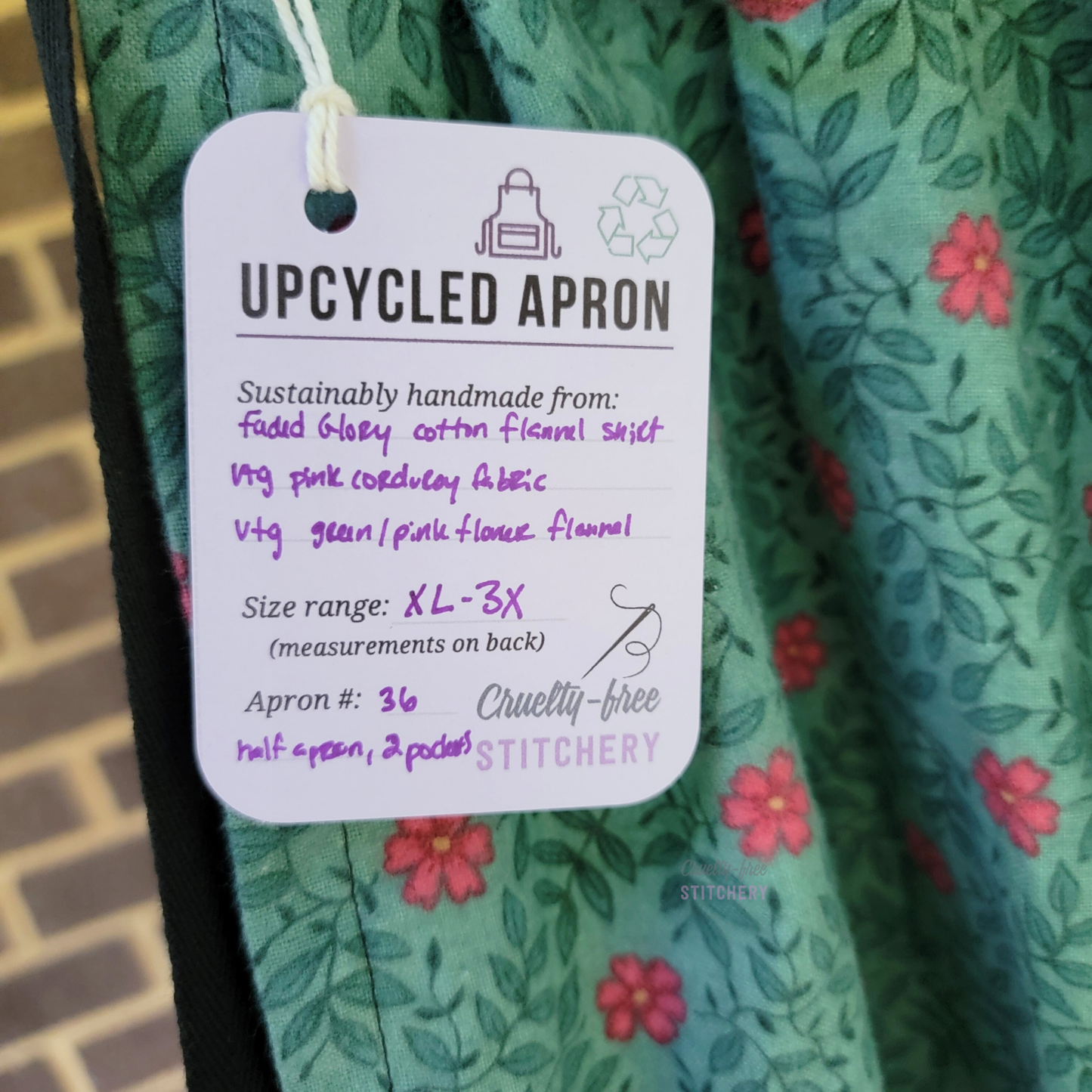 Teal Plaid Floral Half Apron Two Pockets (XL-3X)