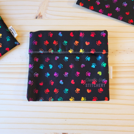 Black Rainbow Paw Print Reusable Snack Bag