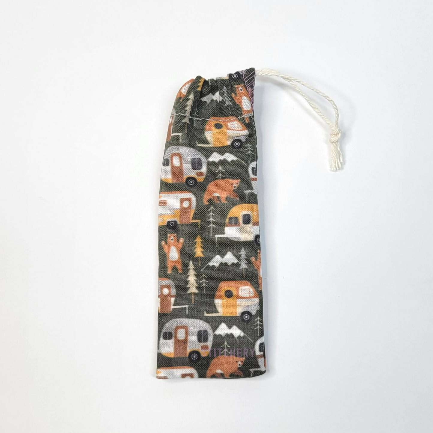 Spork pouch with the drawstring closed.