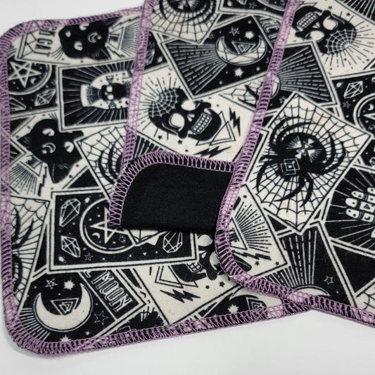 Close-up of the stitching on the tarot cards cloth wipes.