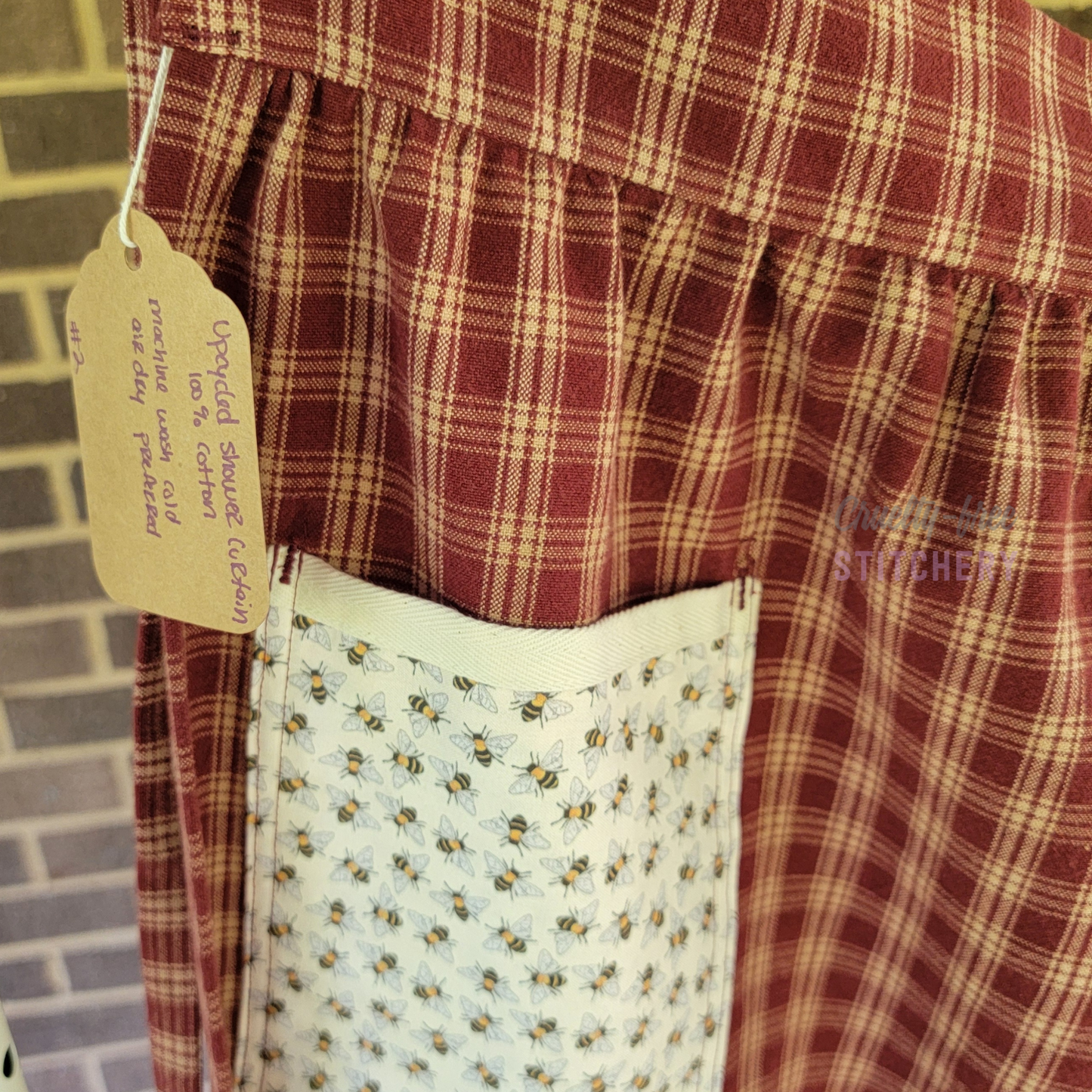 (SOLD) Half Apron - Red Plaid with Bee Pocket - v2