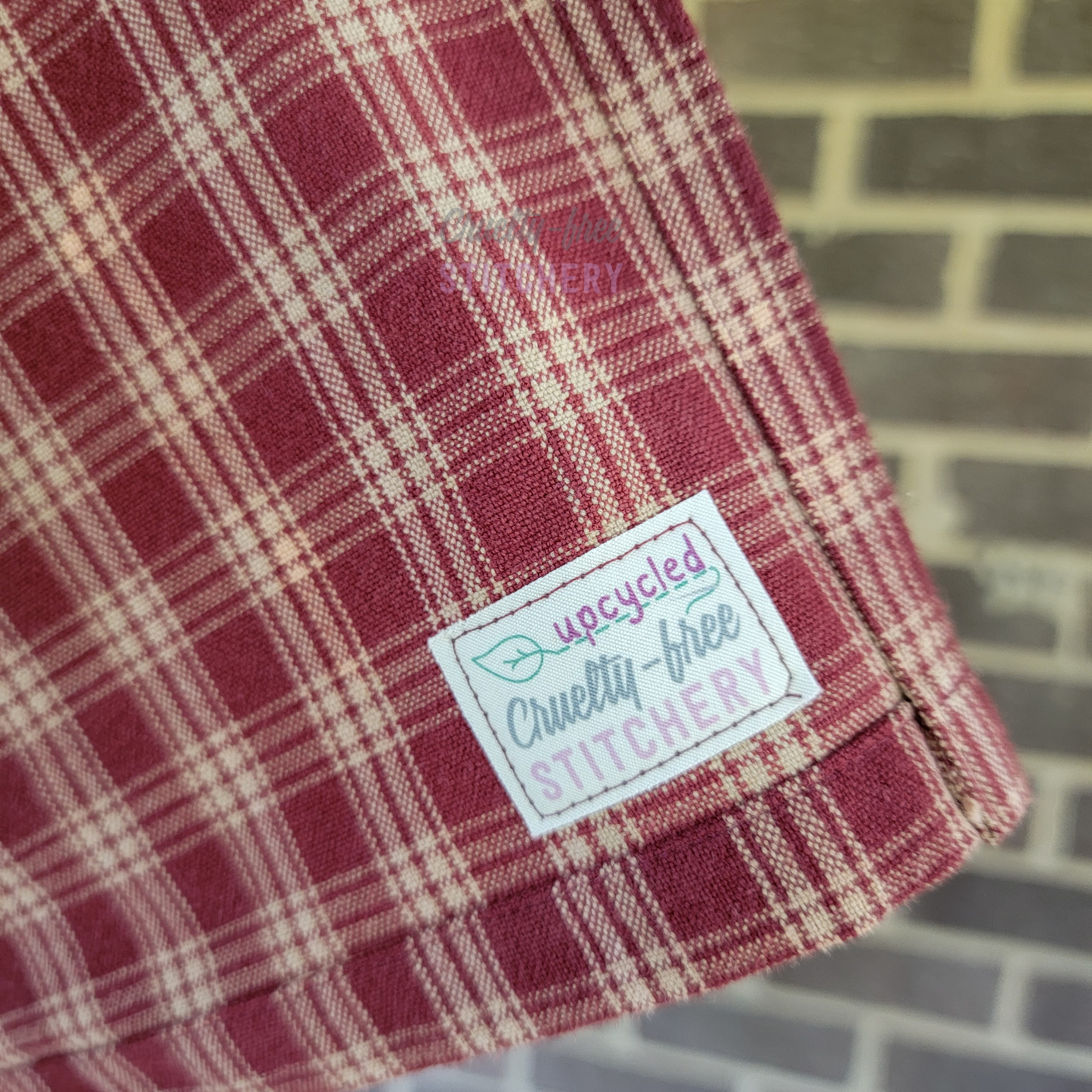 (SOLD) Half Apron - Red Plaid with Bee Pocket - v2