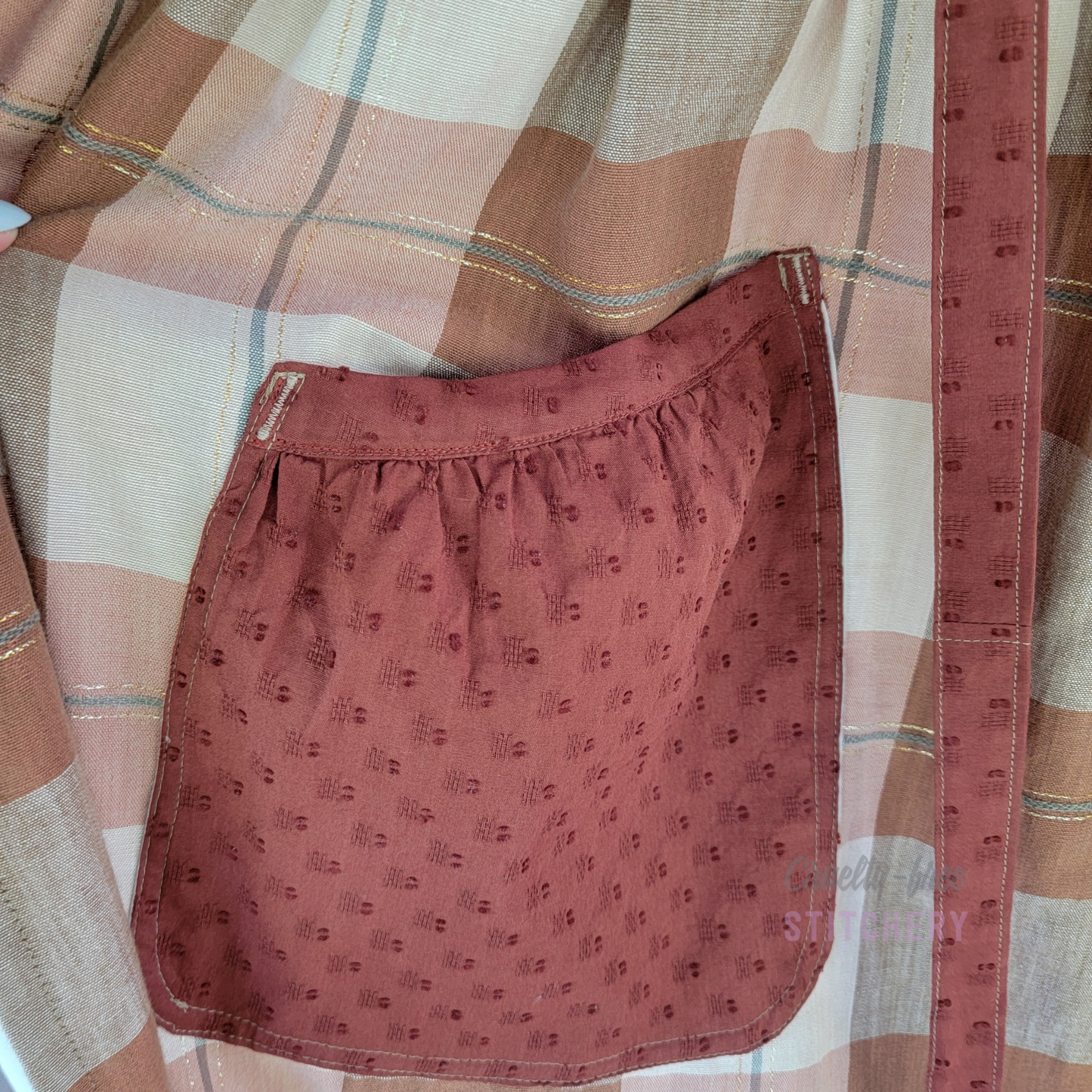 (SOLD) Orange and Tan Linen-Blend Pinafore Apron - Orange Ties