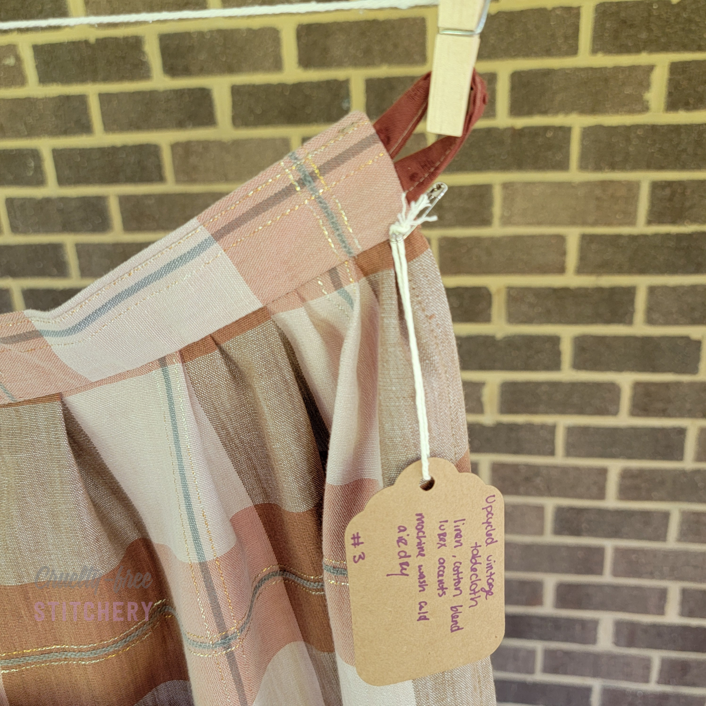 (SOLD) Orange and Tan Linen-Blend Pinafore Apron - Orange Ties