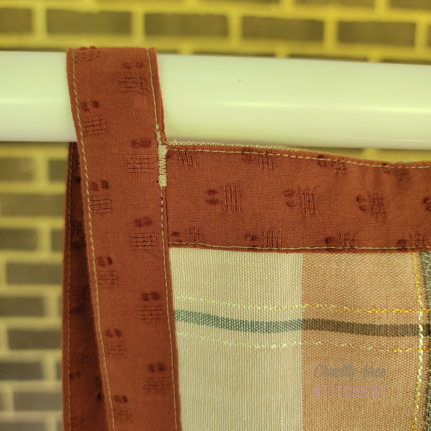 (SOLD) Orange and Tan Linen-Blend Pinafore Apron - Orange Ties