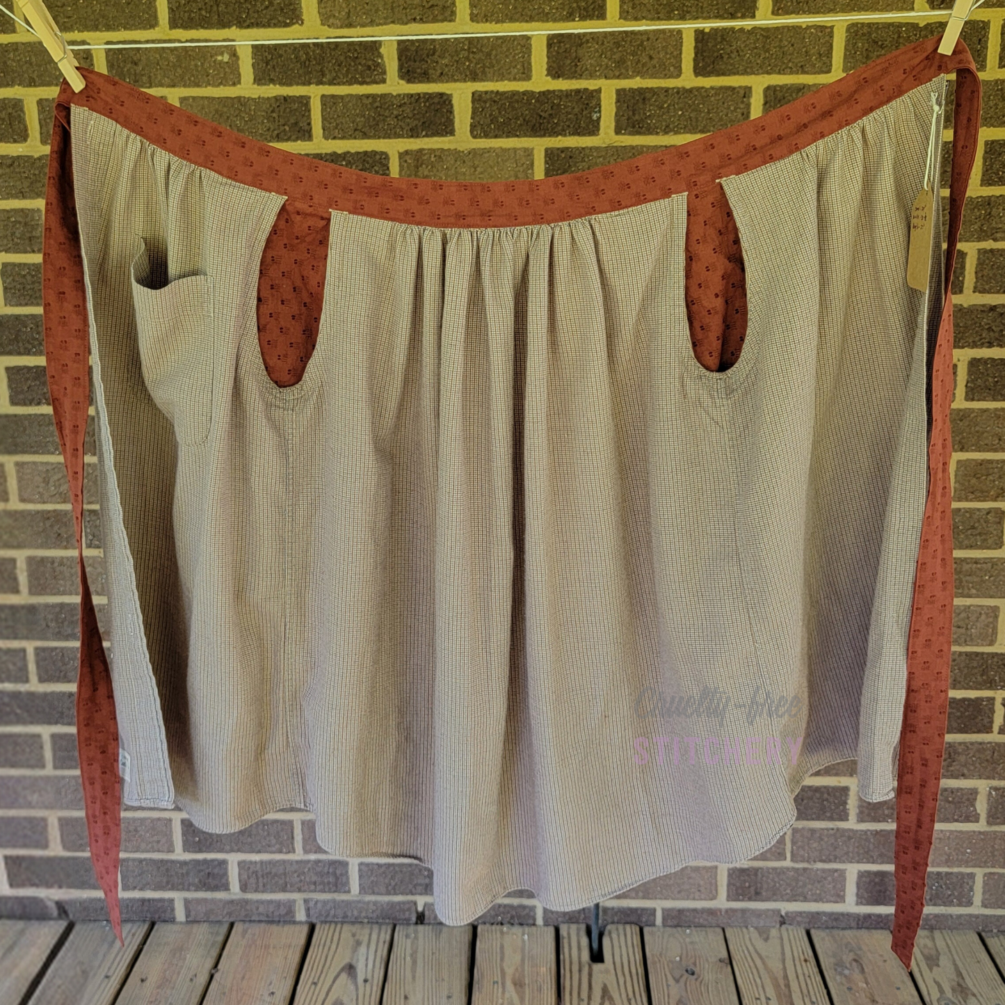 (SOLD) Orange and Tan Shirt Half Apron Vintage Style