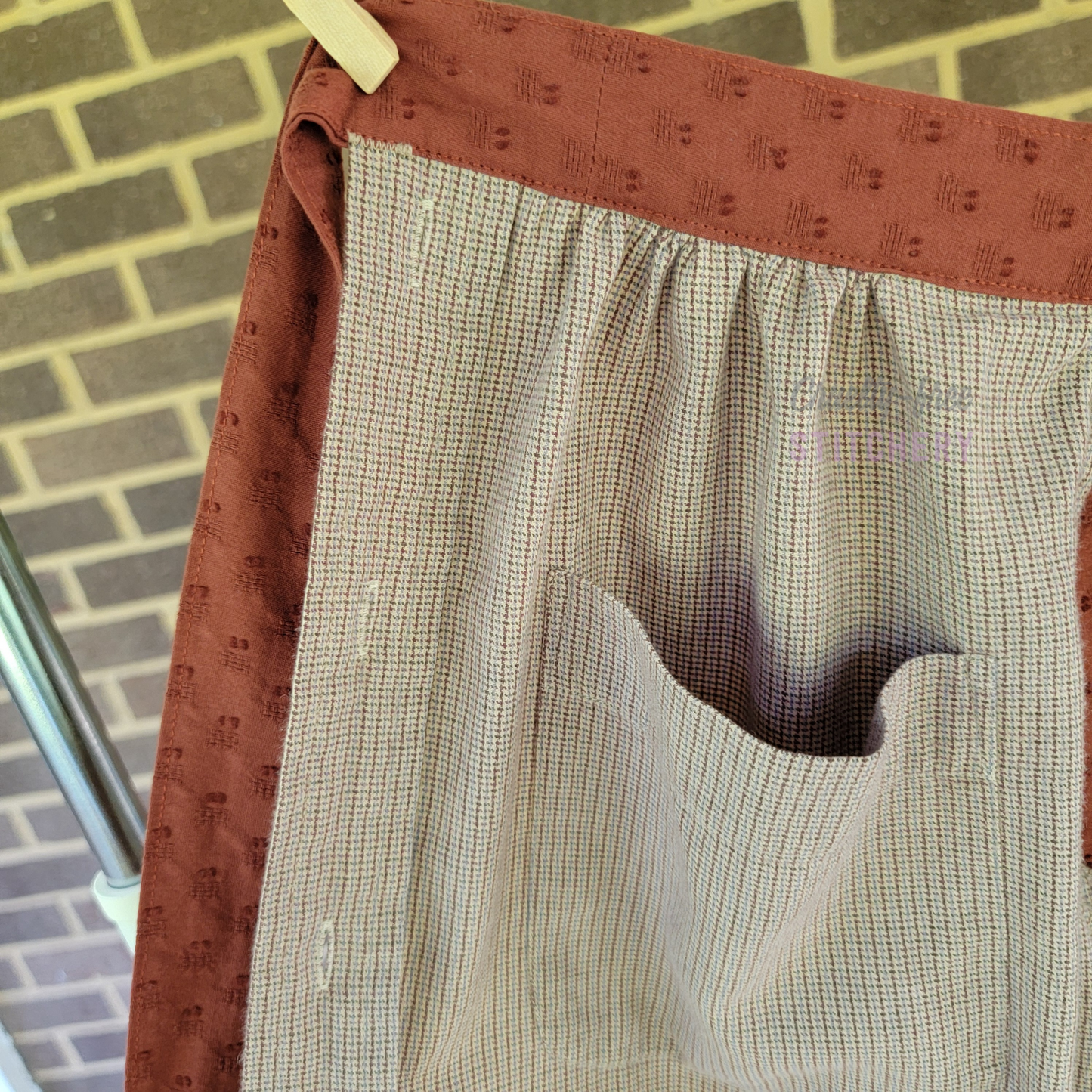 (SOLD) Orange and Tan Shirt Half Apron Vintage Style