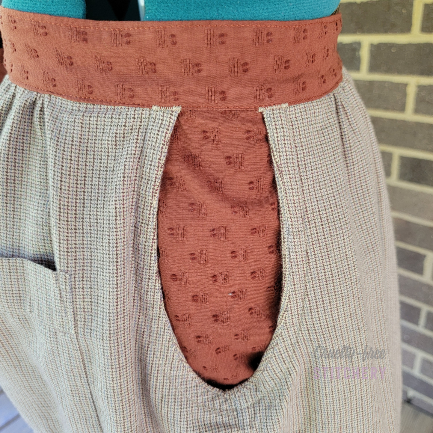 (SOLD) Orange and Tan Shirt Half Apron Vintage Style