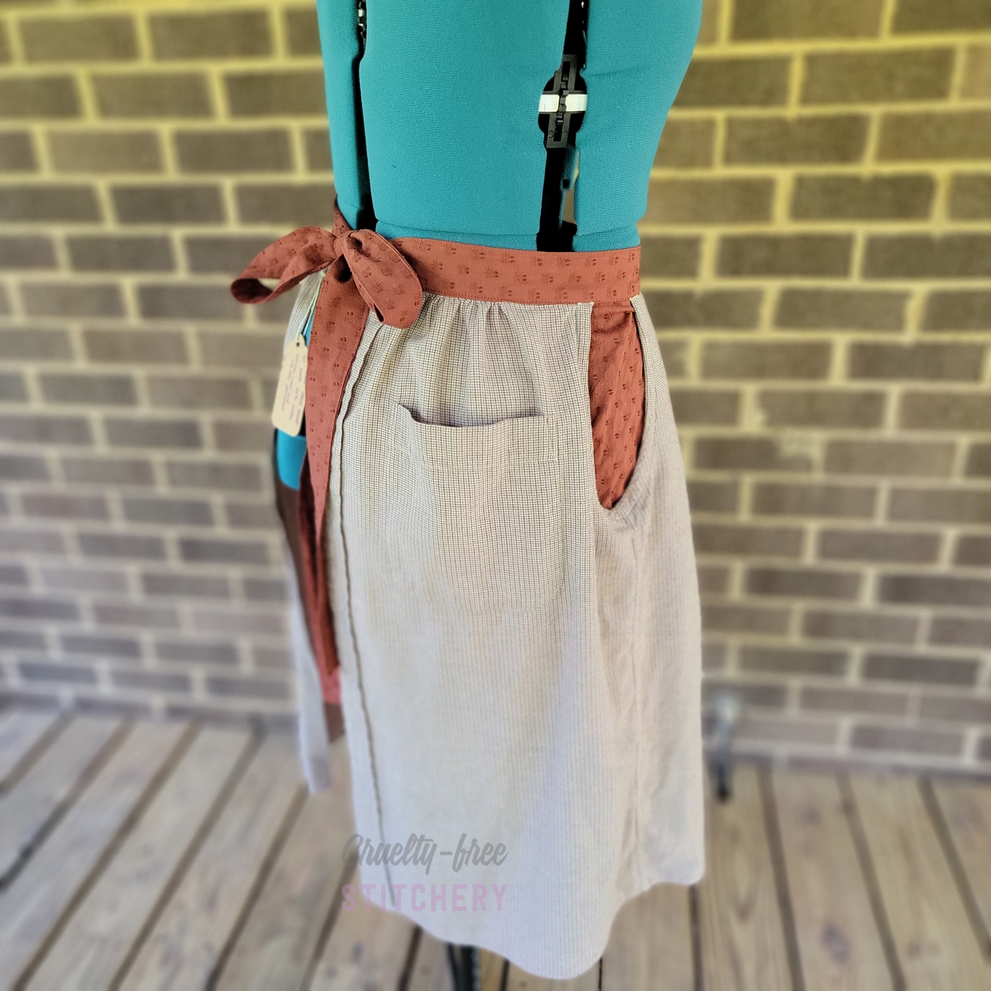 (SOLD) Orange and Tan Shirt Half Apron Vintage Style