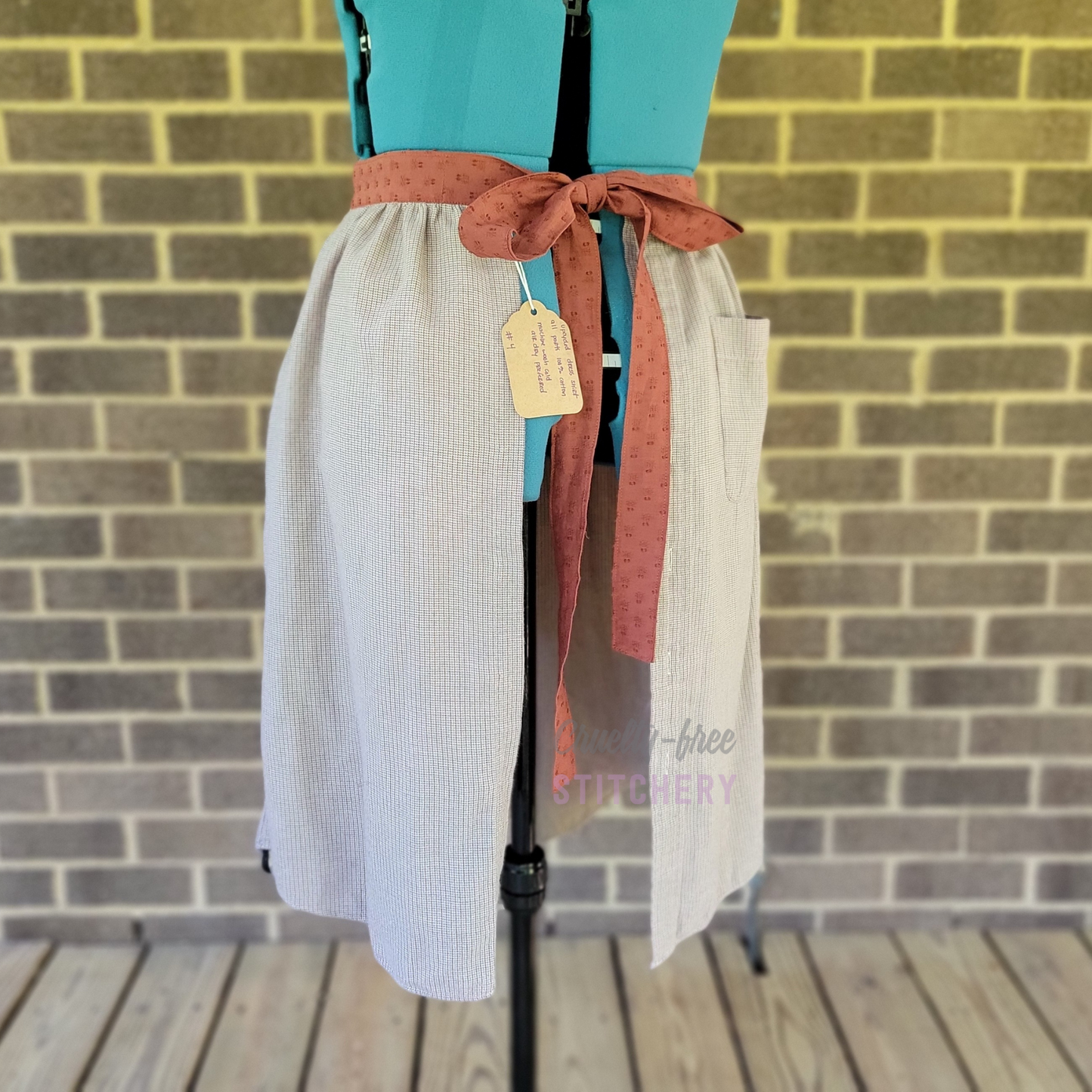 (SOLD) Orange and Tan Shirt Half Apron Vintage Style