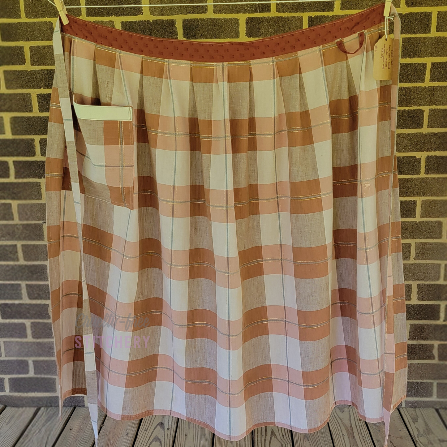 Orange and Tan Linen-Blend Half Apron, matching ties