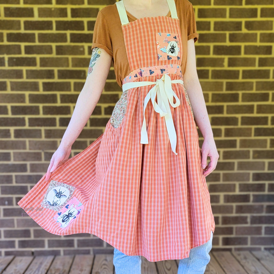 Orange Plaid and Beetles Pinafore Apron (XL-3X)