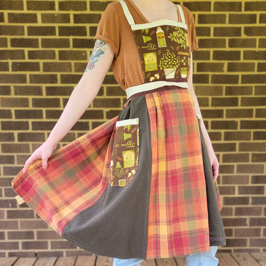 Green Flannel Autumn Plaid Pinafore Apron (2X-4X)