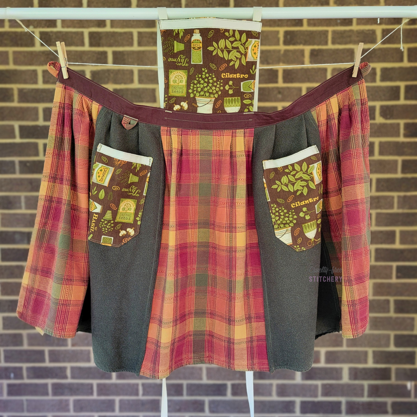 Green Flannel Autumn Plaid Pinafore Apron (2X-4X)