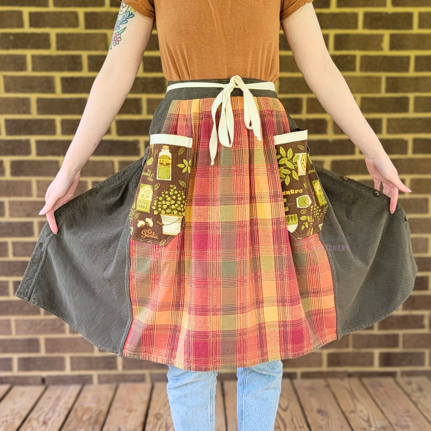 Green Flannel Autumn Plaid Half Apron (S-L)
